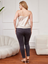 [Beige] SilkSilky-NO Spaghetti Stropp V Hals Plus Size Camisoles 002
