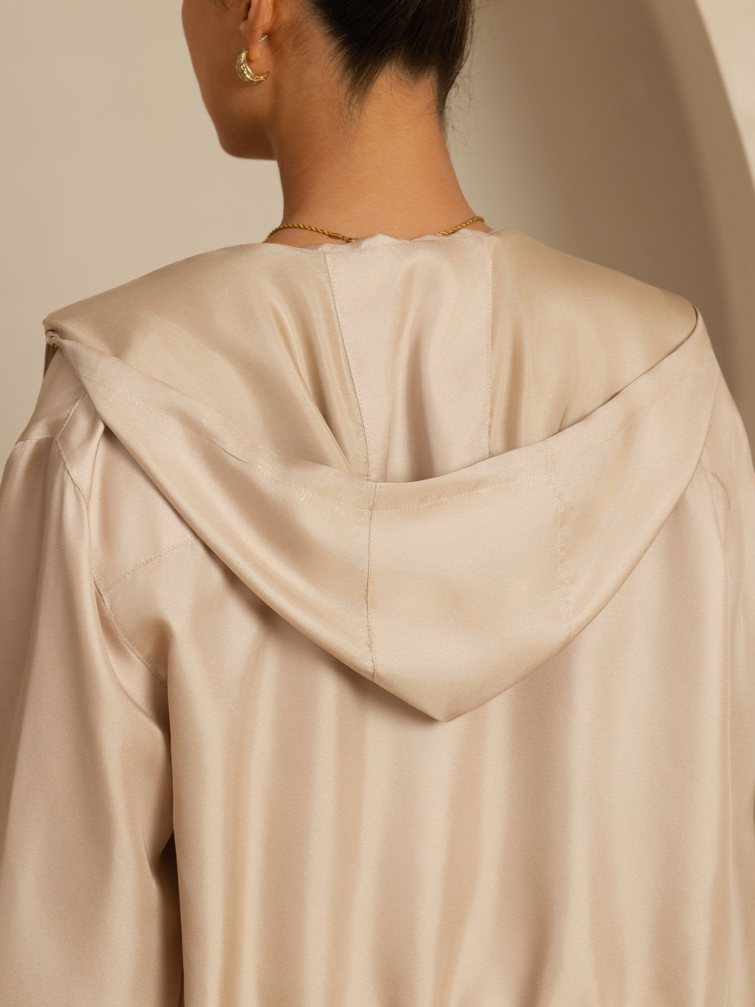 [Tan] SilkSilky-NO 18Momme Langermet Ståkrave Yttertøy for Kvinner 004