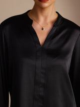 [Svart] SilkSilky-NO Long Sleeve Damebluser 004