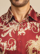 [Vinrød Drage] SilkSilky-NO Long Sleeve Lapel Collar Skjorte for Menn 005
