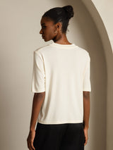 [Beige] SilkSilky-NO Halv erme Crew Neck T-skjorte for Kvinner 002