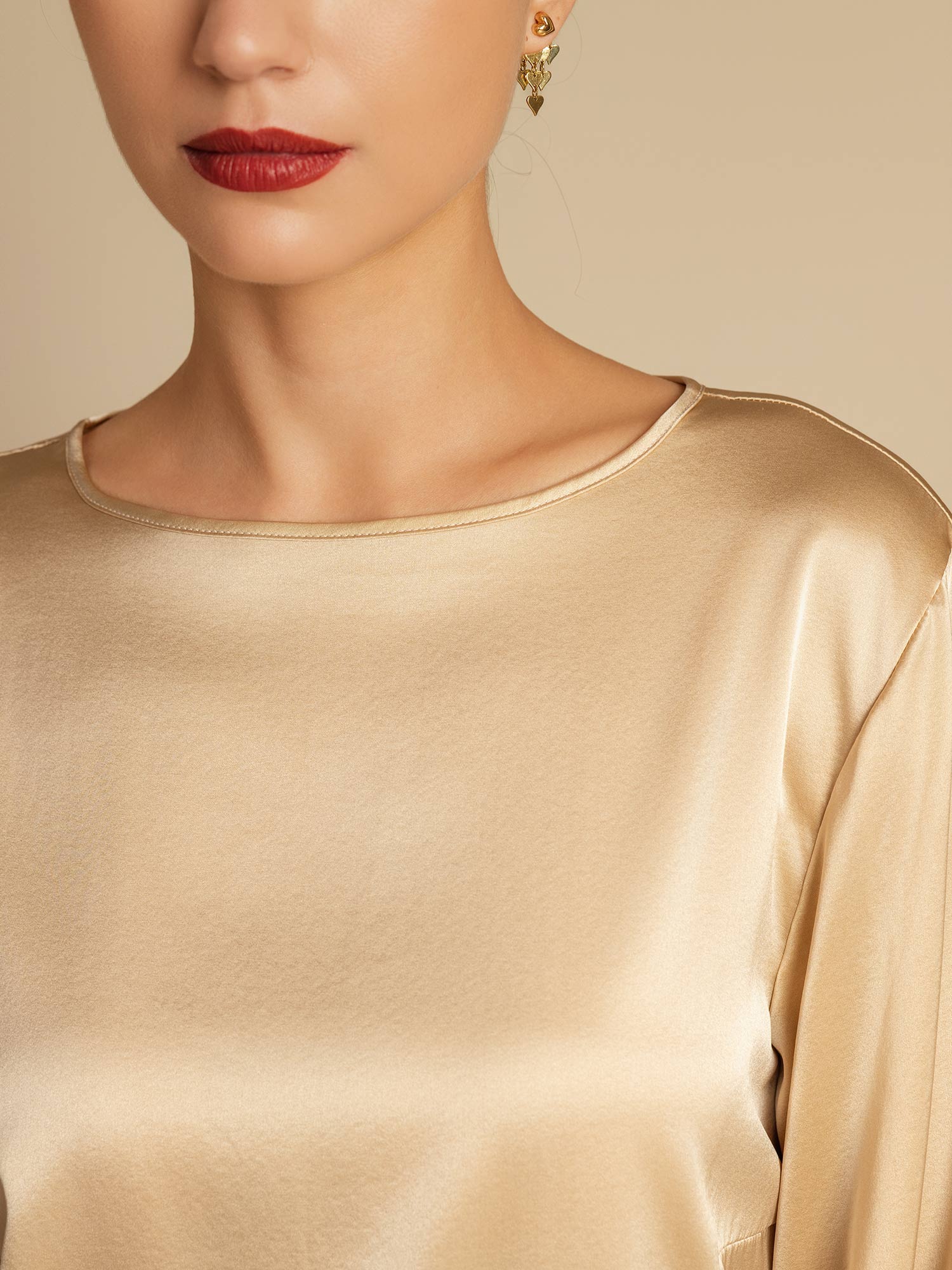 [Champagne] SilkSilky-NO 19Momme Silke Womens T-Shirt 007