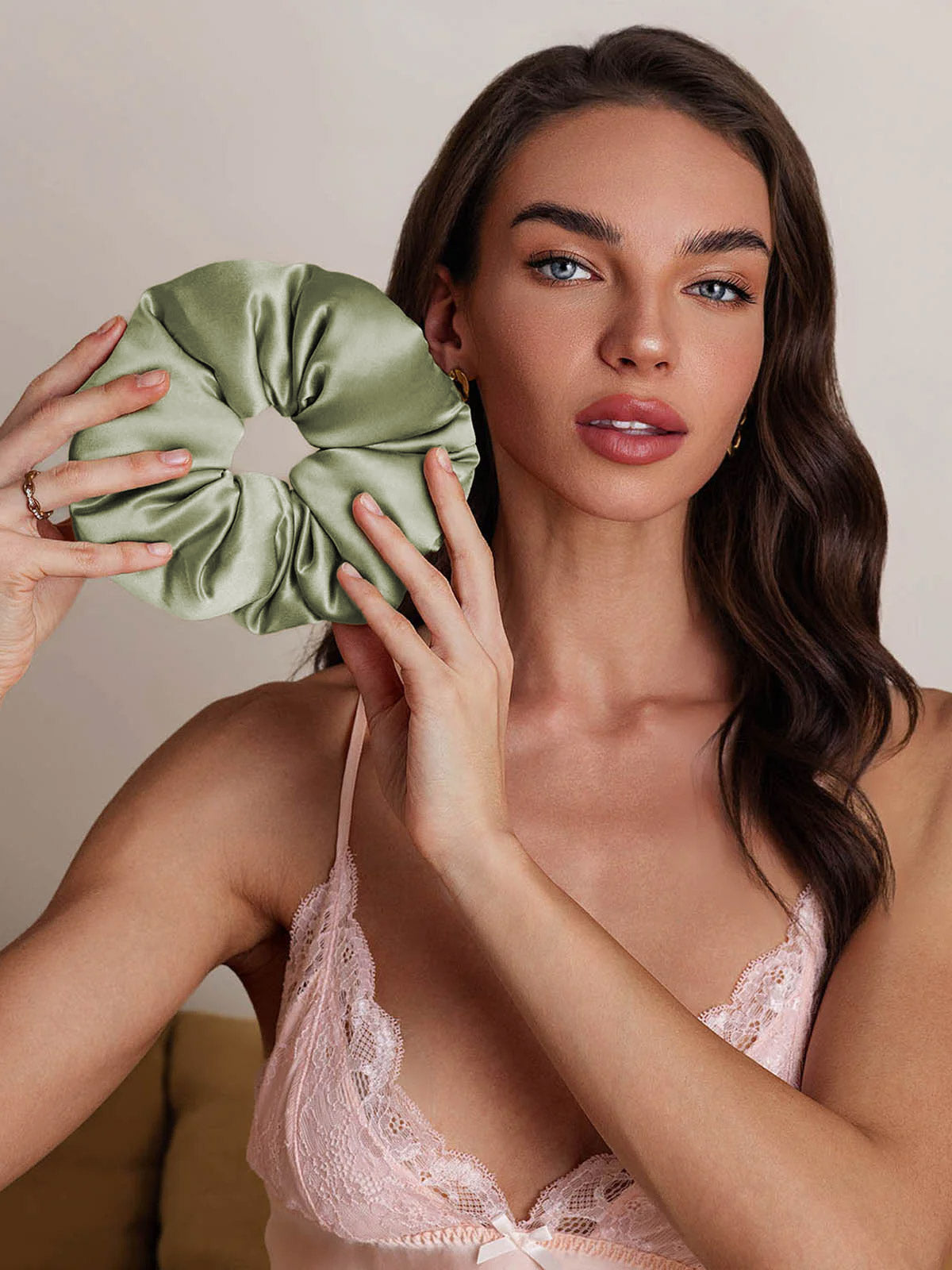 [Lysegrønn] SilkSilky-NO Silke Scrunchie 002