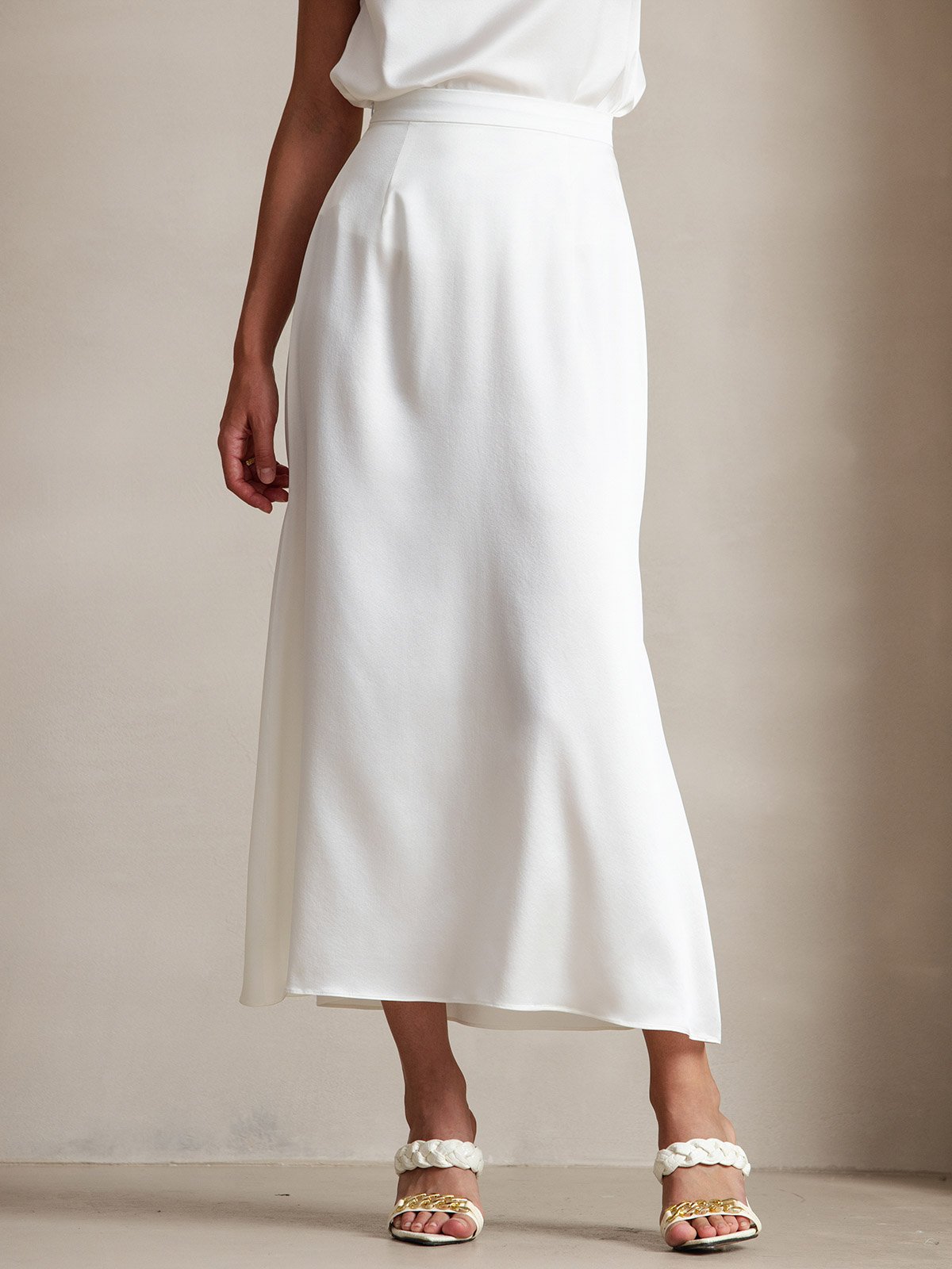 SilkSilky US 19Momme Silk Blend Skirt White 001