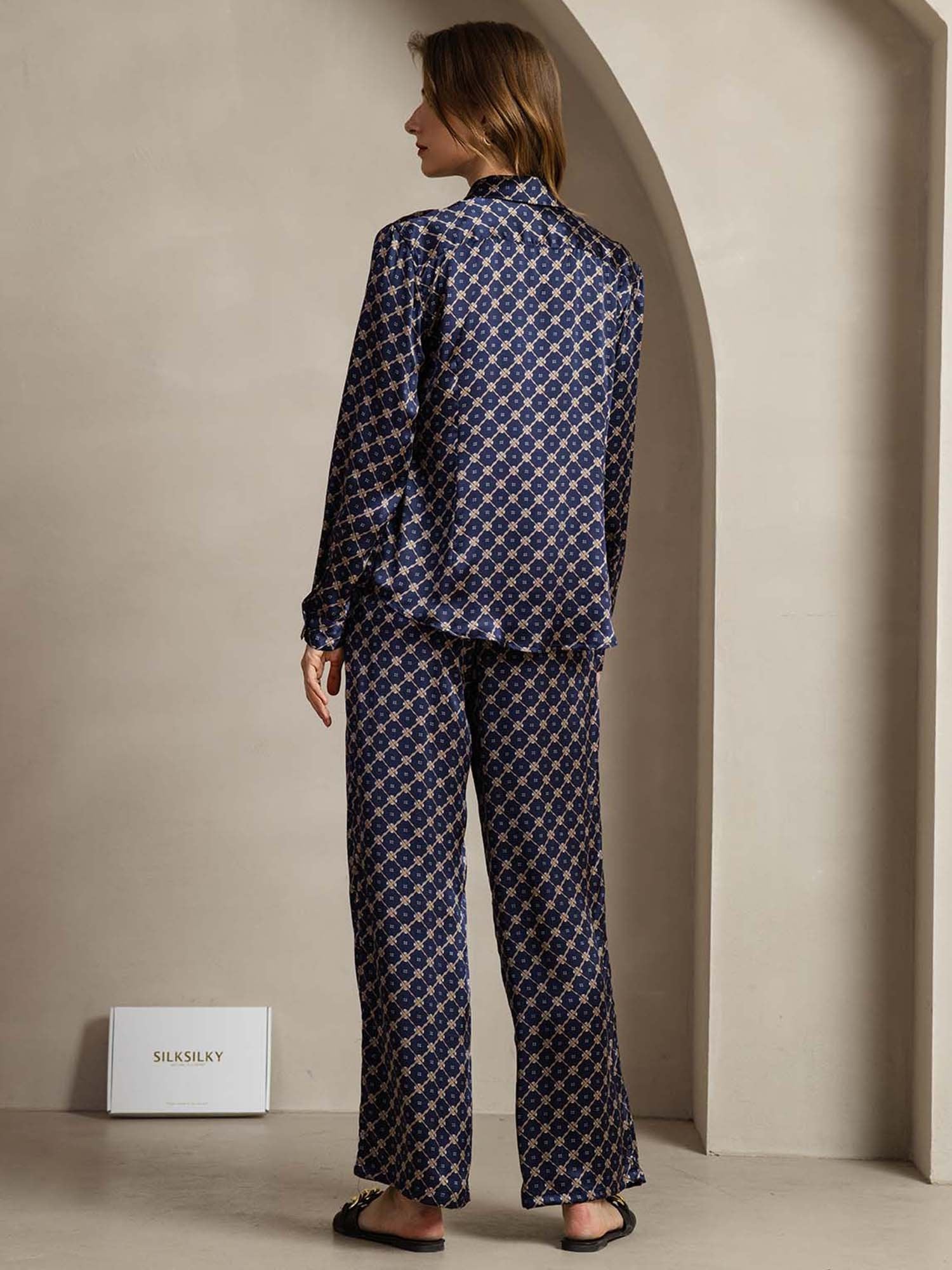 [Marine Kjede] SilkSilky-NO 19Momme Silke Womens Outfit Sets 002