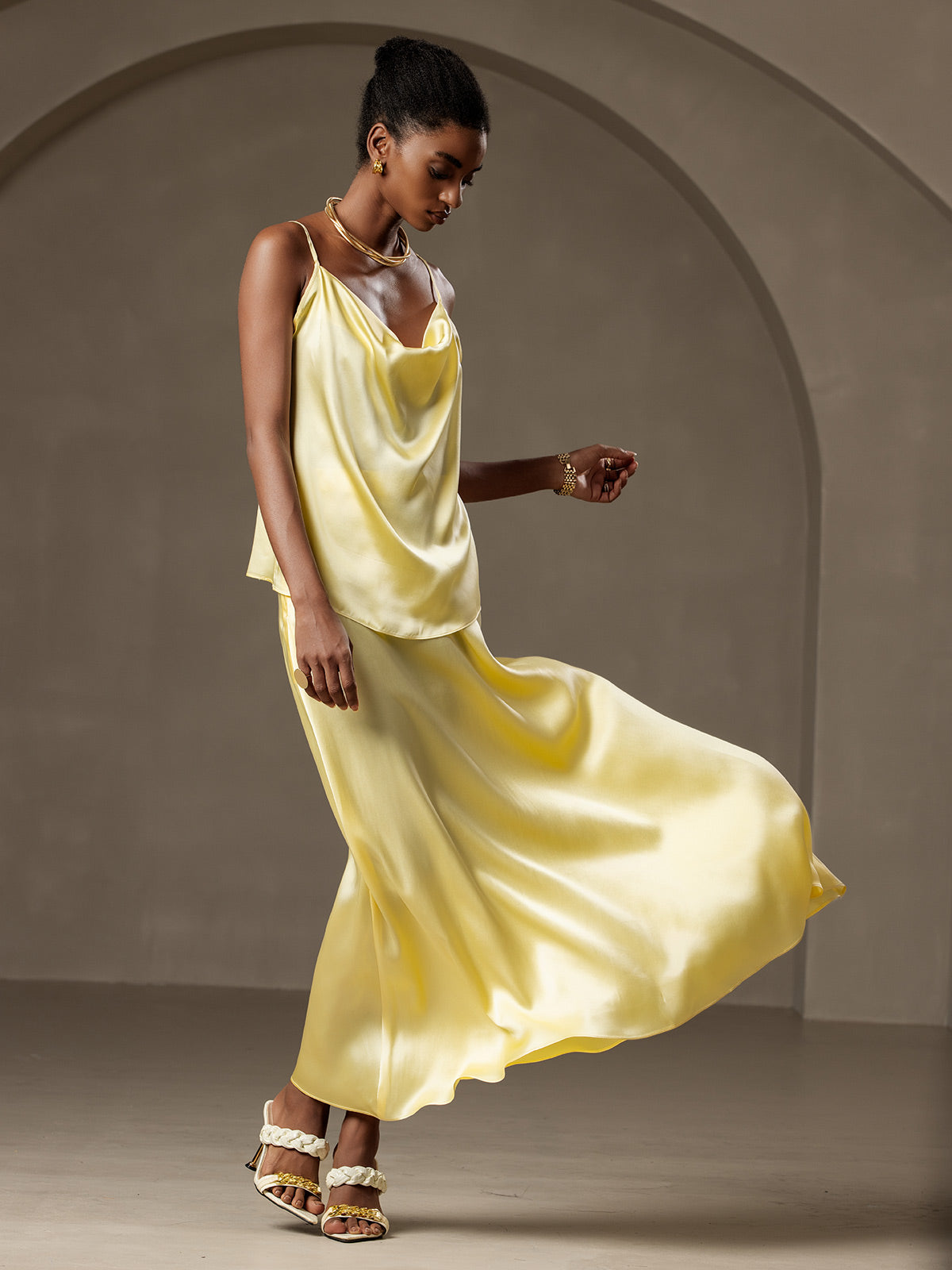 [Lys Gul] SilkSilky-NO 19Momme Silke Skirt 006