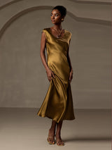 [Brun] SilkSilky-NO Cap Sleeve Scoop Neck Kjole 006