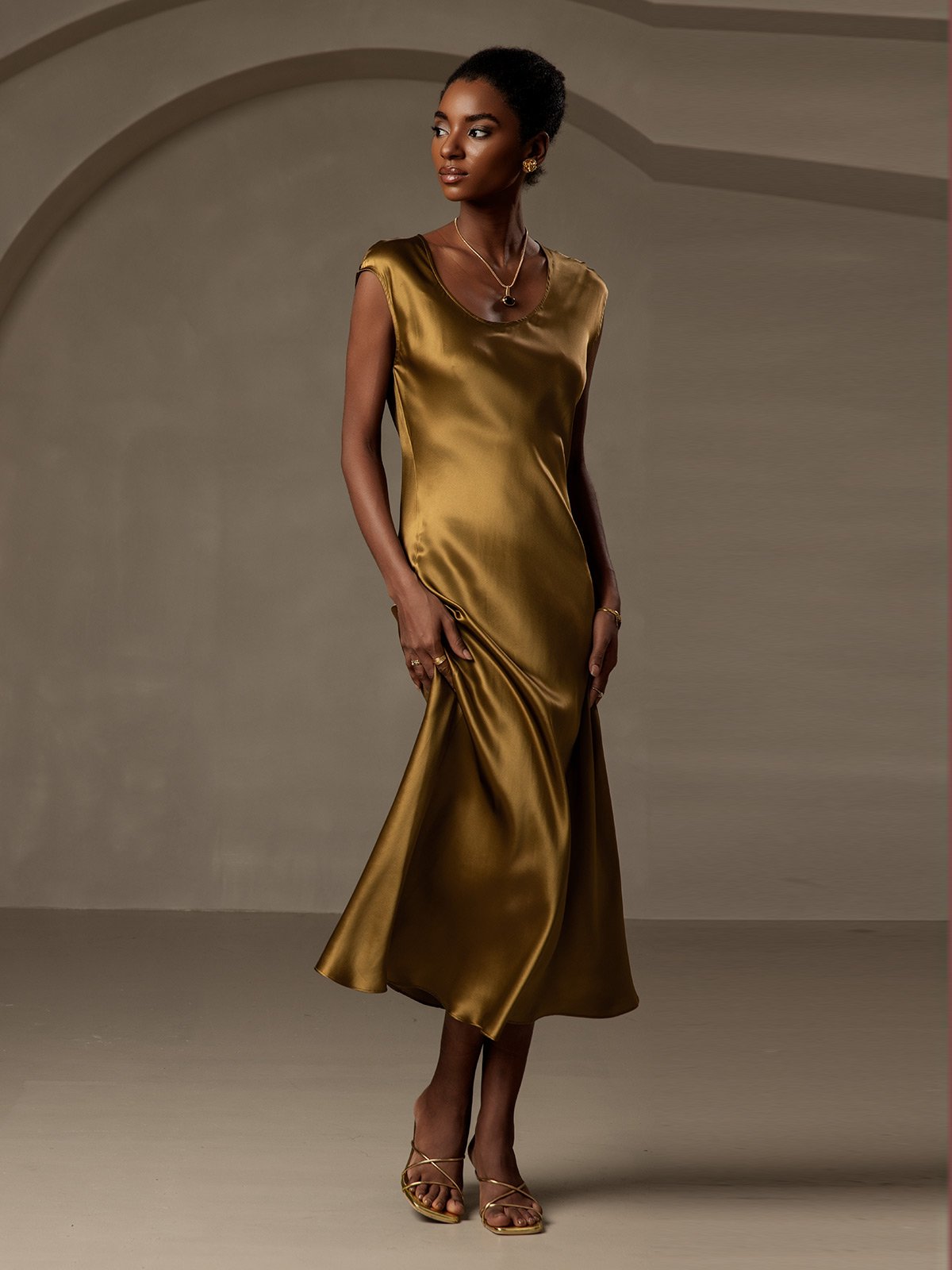 [Brun] SilkSilky-NO 19Momme Silke Dress 006