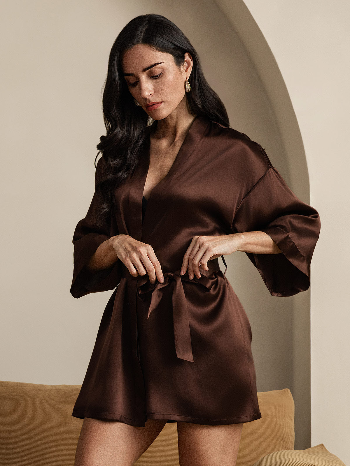 [Kaffe] SilkSilky-NO Pure Silk Half Sleeve Womens Robe 005