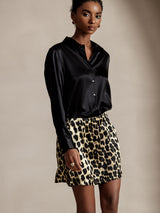 [Svart] SilkSilky-NO Long Sleeve Lapel Collar Skjorte for Kvinner 005