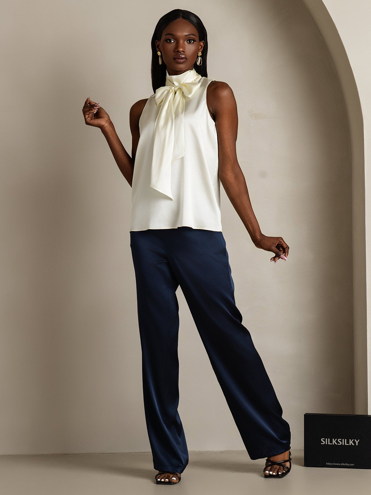 SilkSilky-NO 19Momme Silke Womens Shirt Elfenbein 007