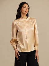 [Champagne] SilkSilky-NO 19Momme Long Sleeve Round Neck Bluse 003