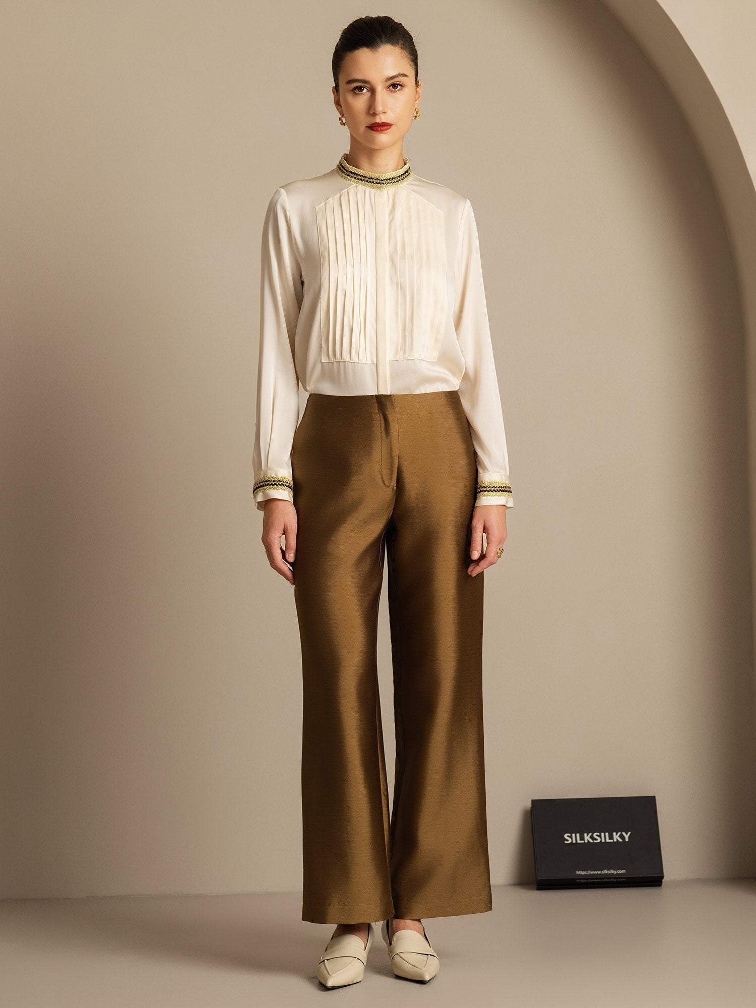 [Bronse] SilkSilky-NO 32Momme Silk-Wool Blend Womens Pants 005,