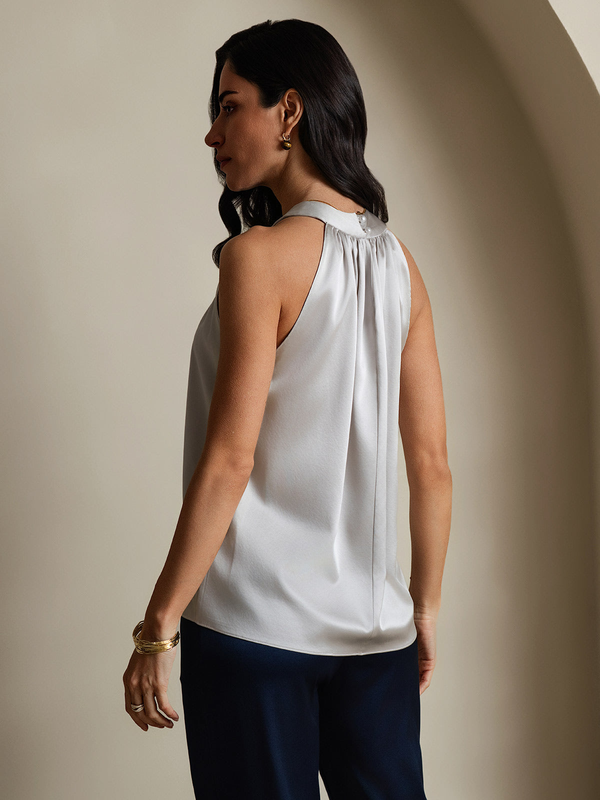 [Lysegrå] SilkSilky-NO 19Momme Silke Womens T-Shirt 002