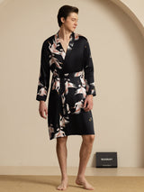 [Svart] SilkSilky-NO 19Momme Mens Robe 005