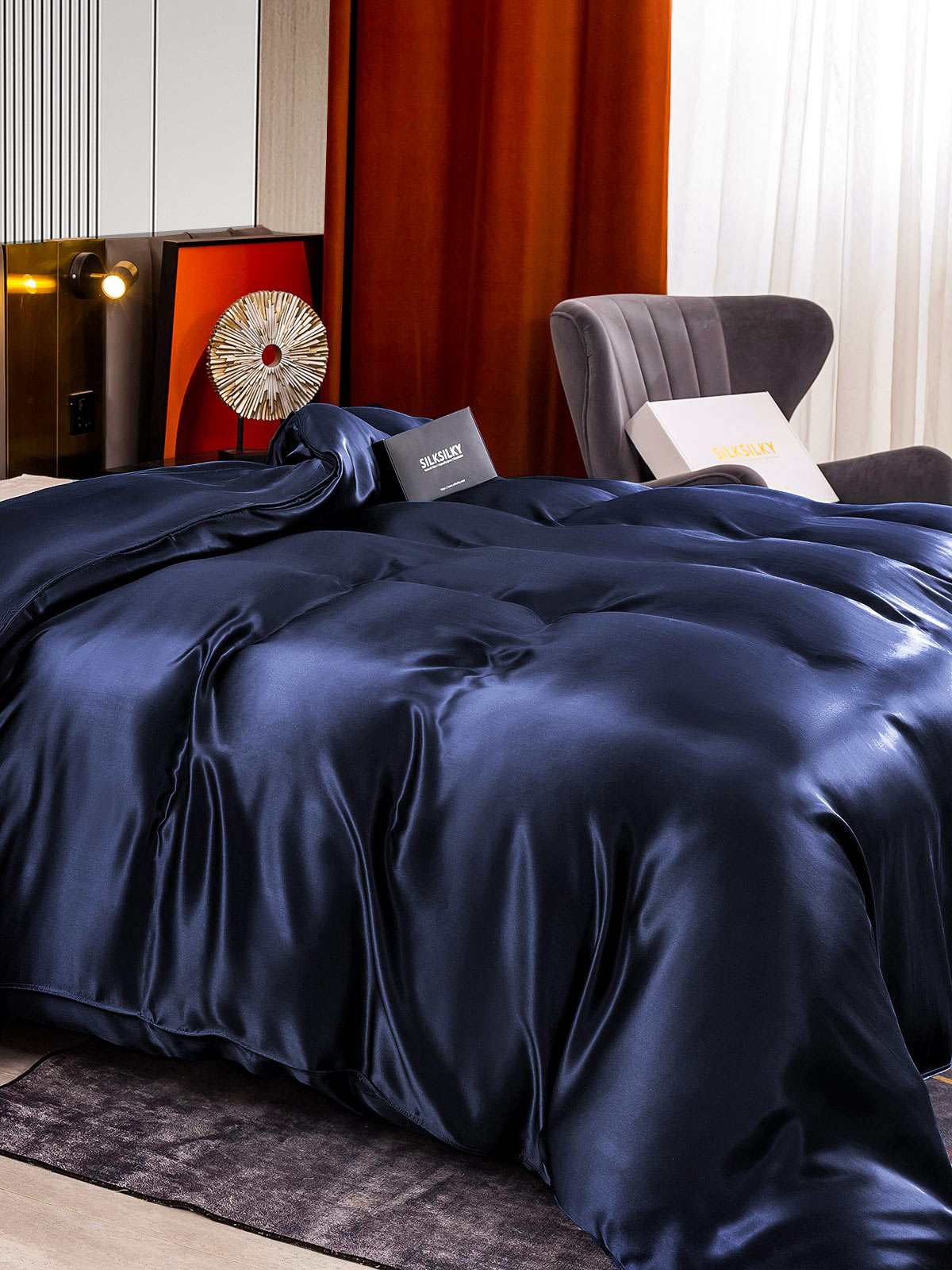 [Mørke blå] SilkSilky-NO 22Momme Duvet Cover 004