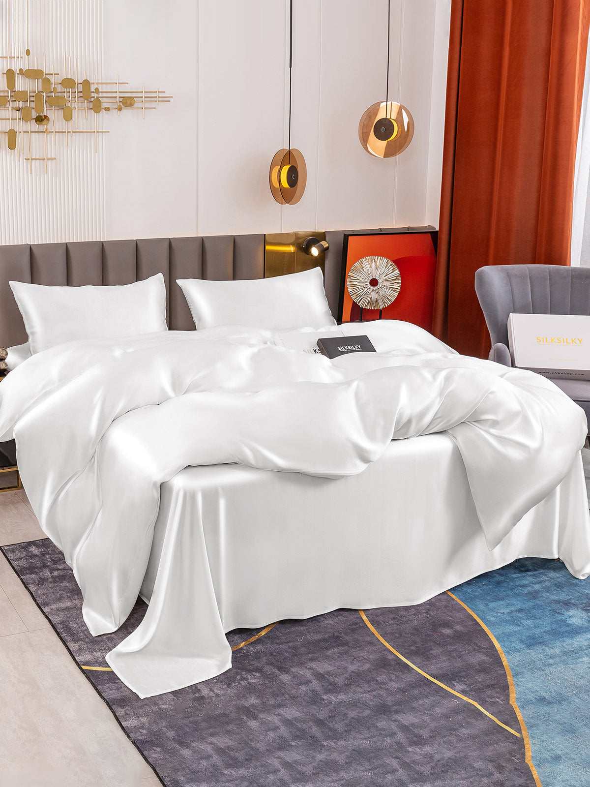 [Hvit] SilkSilky-NO 19Momme Bedding Set 005