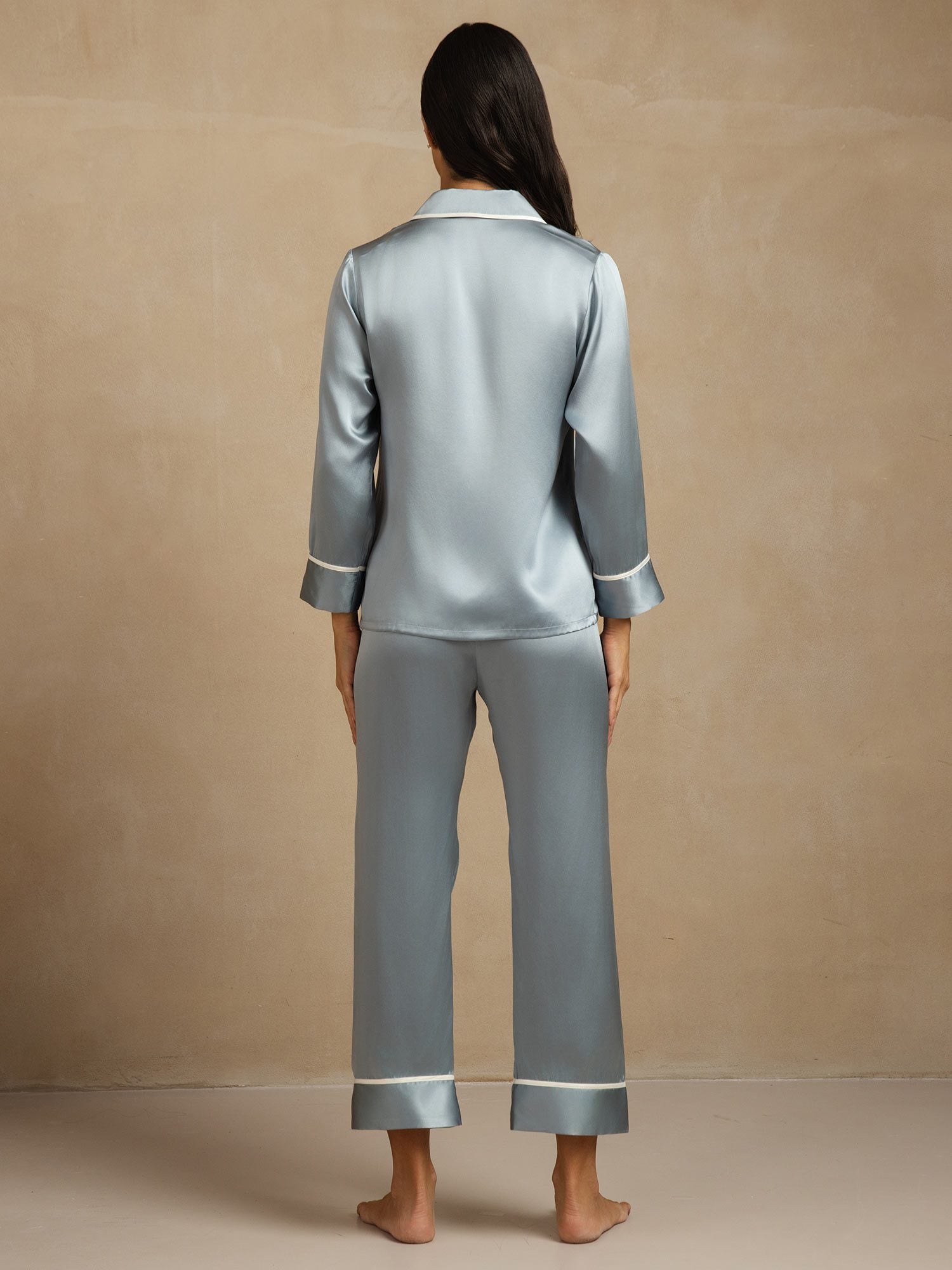 [Gråblå] SilkSilky-NO Silke Womens Pajamas 002