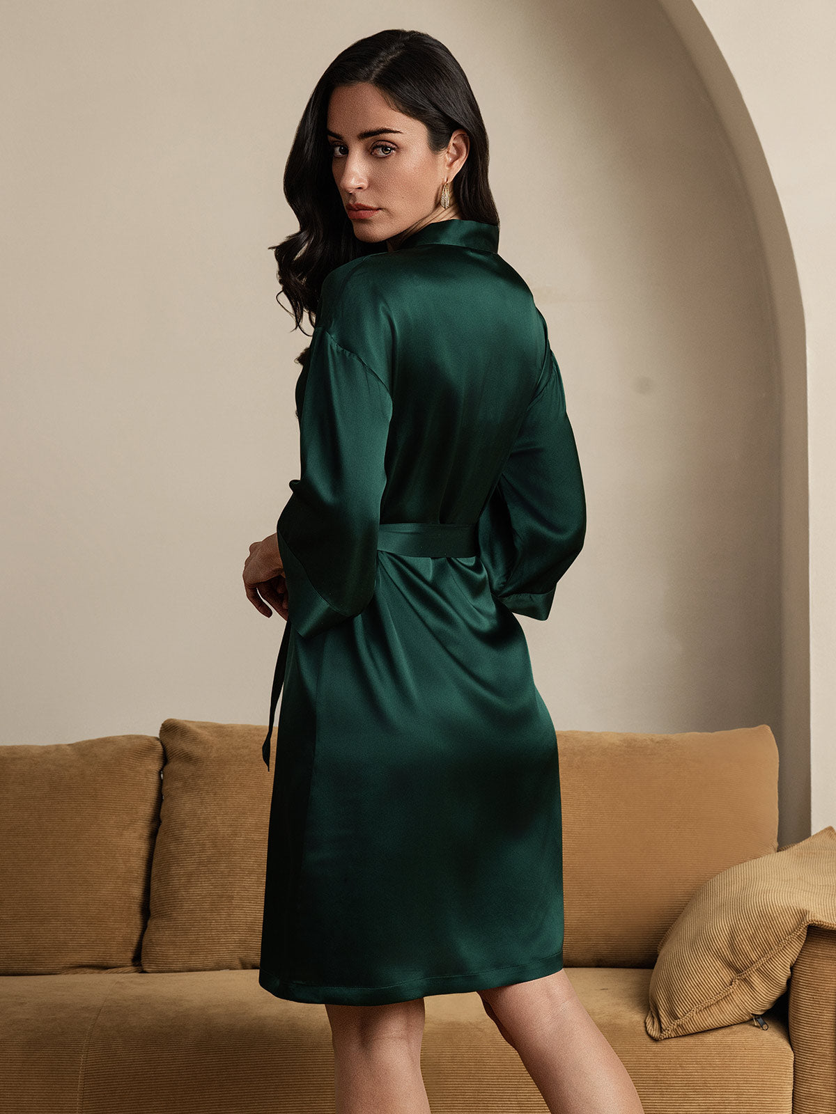 [Mørk Grønn] SilkSilky-NO Womens Robe 002