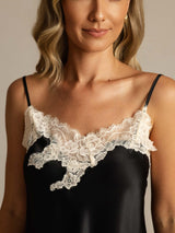 [Svart] SilkSilky-NO Spaghetti Stropp V Hals Camisole sett 004