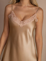 [Champagne] SilkSilky-NO Spaghetti Strap V Neck Nattkjole 008