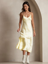 [Lys Gul] SilkSilky-NO Spaghetti Strap V Neck Nattkjole 006