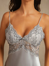 [Gråblå] SilkSilky-NO Spaghetti Strap Deep V Neck Nattkjole 005