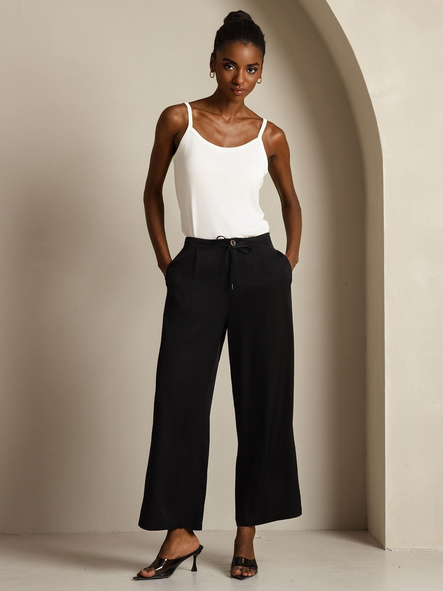 [Svart] SilkSilky-NO 19Momme Silke Womens Pants 006