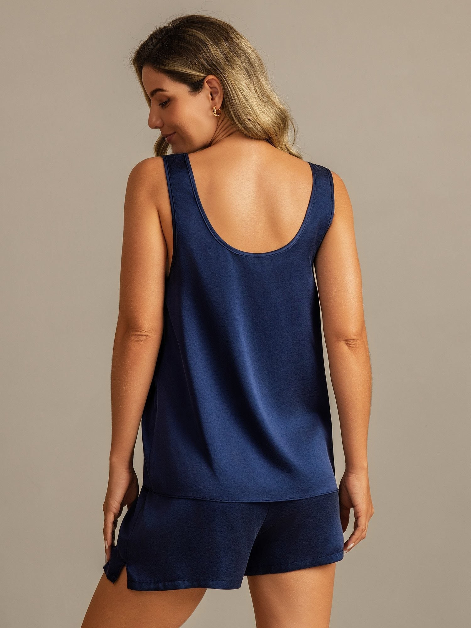 [Mørkeblå] SilkSilky-NO 19Momme Silke Womens Pajamas 002