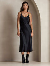 [Svart] SilkSilky-NO Spaghetti Strap V Neck Kjole 005