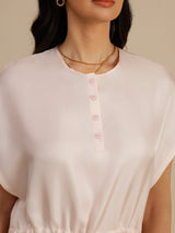 [Rosa] SilkSilky-NO 18Momme Kappeermer Henley-krage Kjole 004