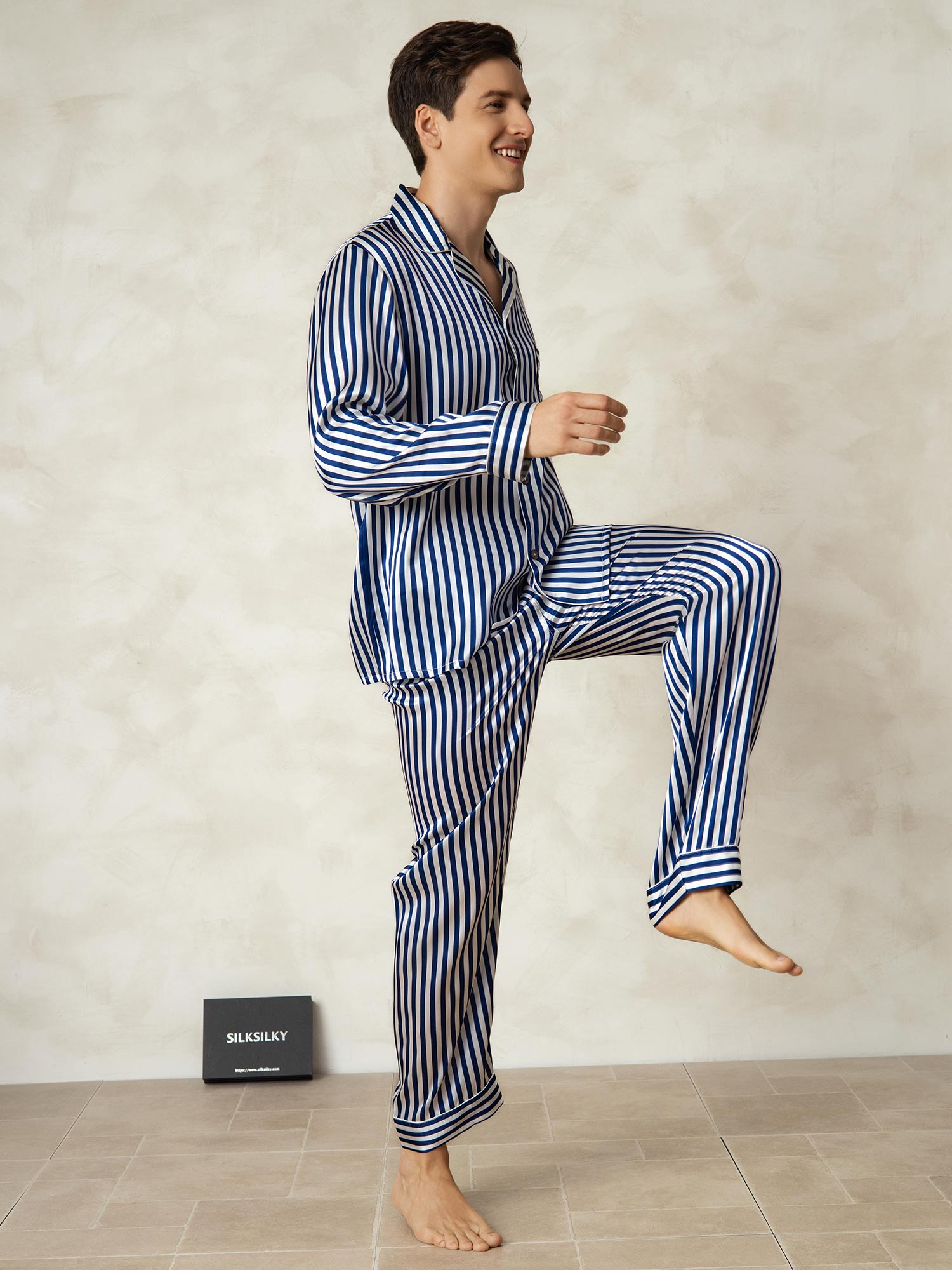 [Marine Stripe] SilkSilky-NO 19Momme Mens Pajamas 004