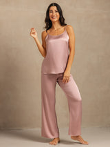 [Ferskenhud] SilkSilky-NO 19Momme Spaghetti Stropp Dyp Rund Halsutringning Camisole sett 003