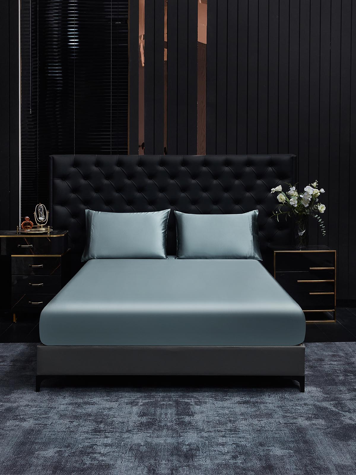[Gråblå] SilkSilky-NO 22Momme Bedding Set 001