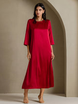 [Vin] SilkSilky-NO 3/4 Sleeve Round Neck Kjole 006