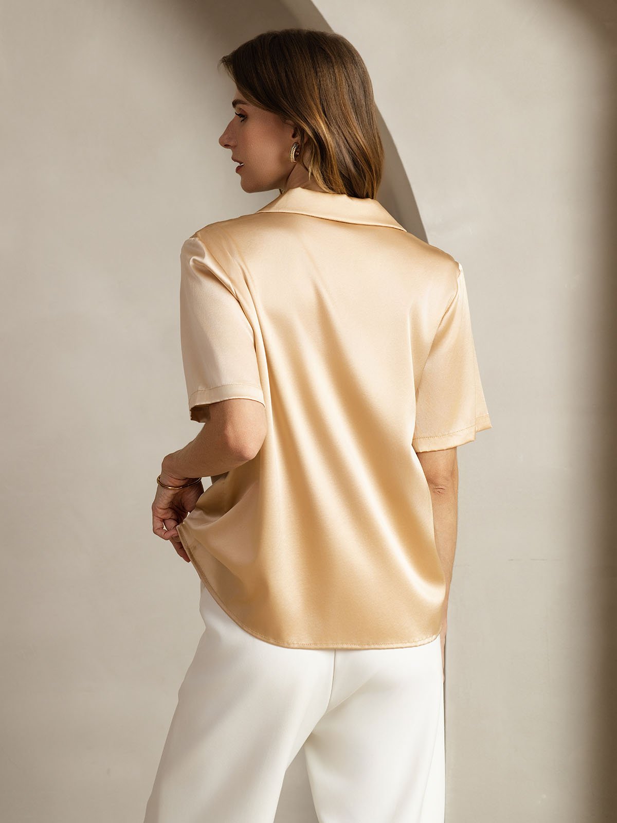 [Champagne] SilkSilky-NO 19Momme Silke Womens Shirt 002