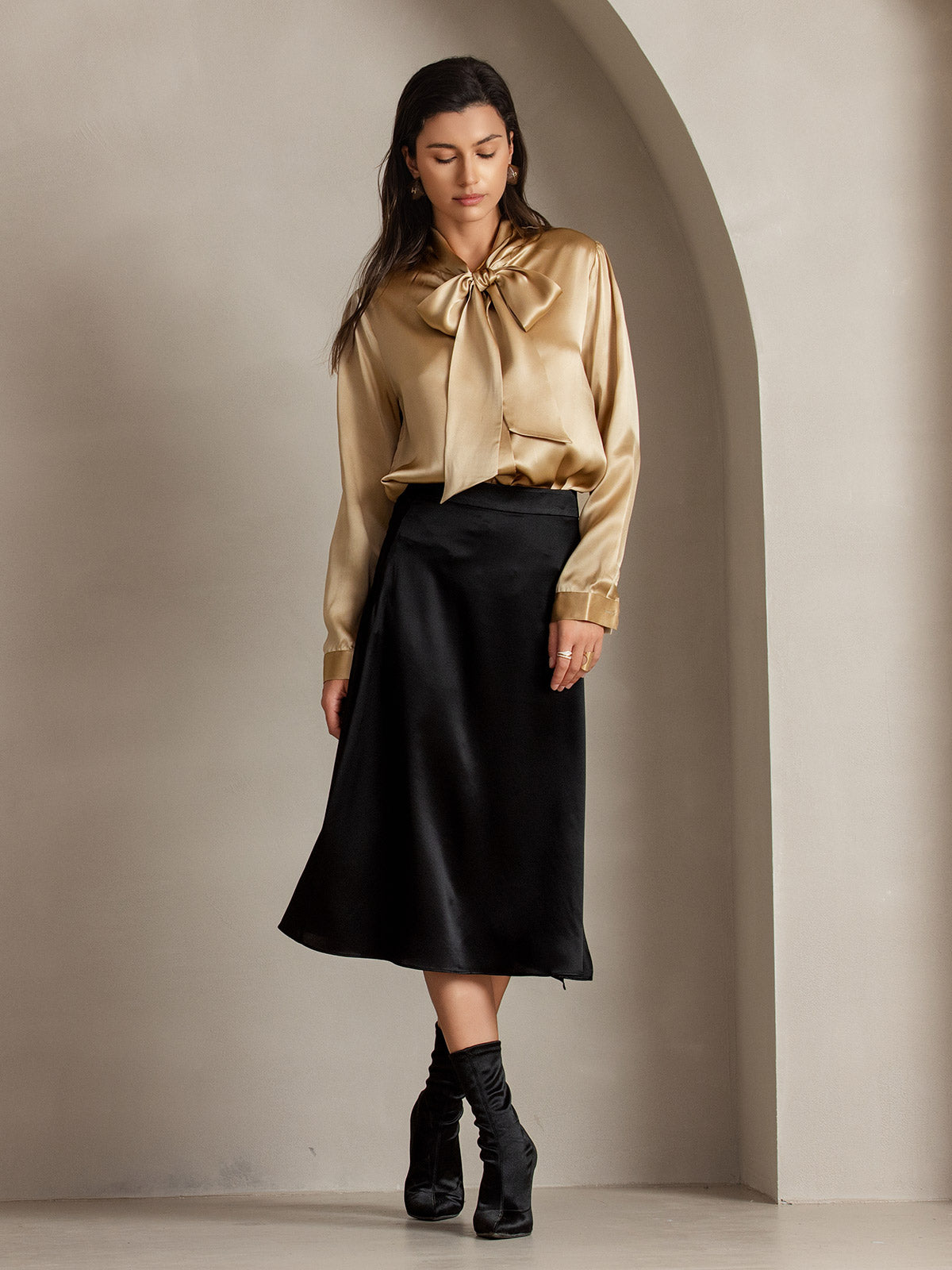 [Svart] SilkSilky-NO 19Momme Silke Skirt 005