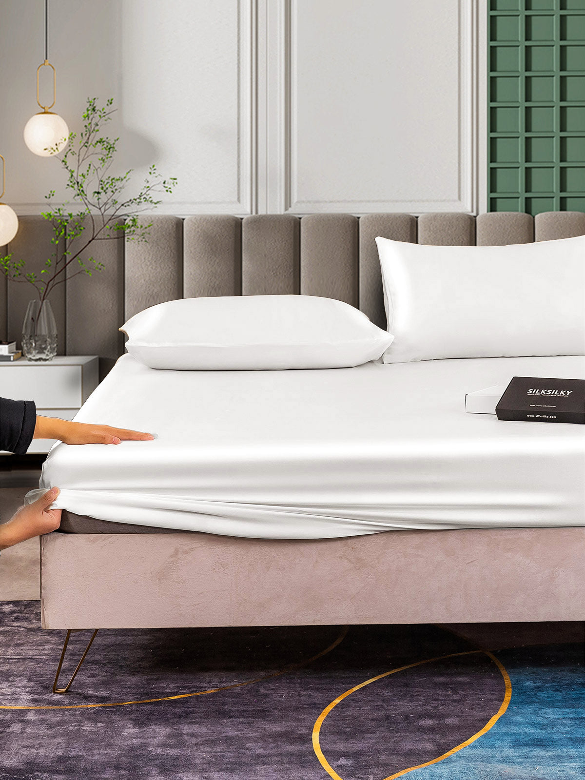 [Hvit] SilkSilky-NO 25Momme Bedding Set 006