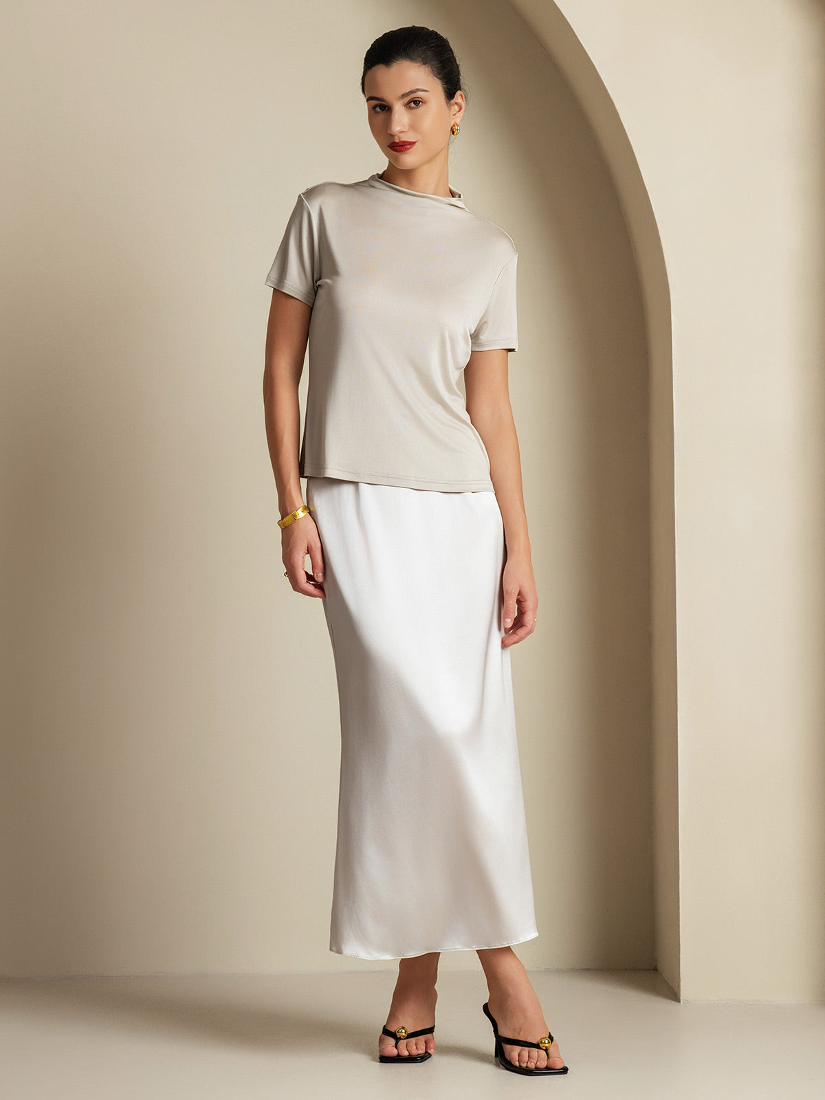 [Lysegrå] SilkSilky-NO 19Momme Silke Skirt 007