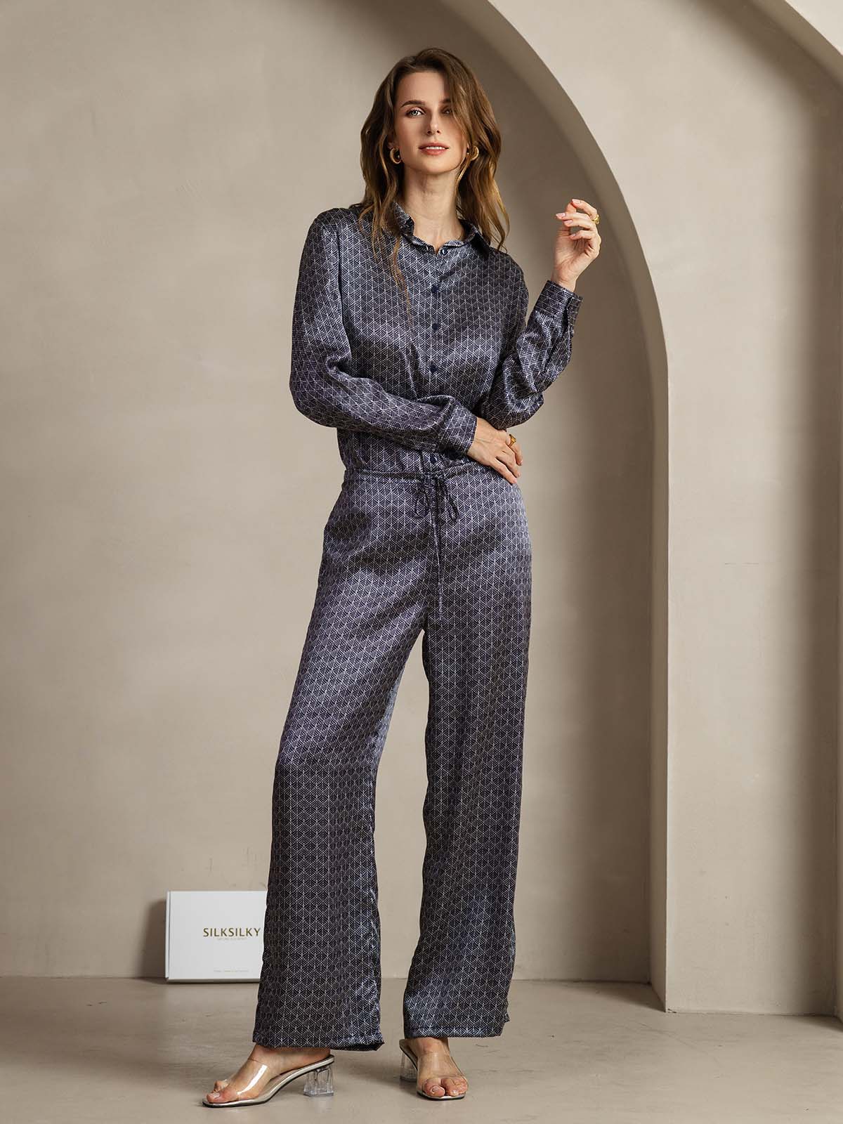 [Marine Ginkgo] SilkSilky-NO 19Momme Silke Womens Pants 003