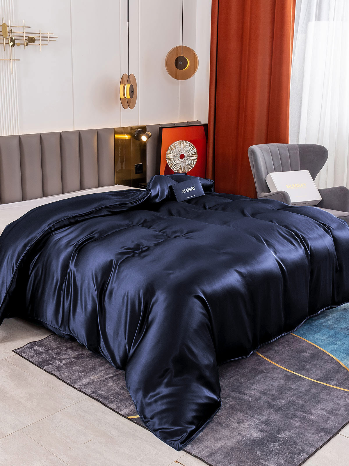 [Mørke blå] SilkSilky-NO 19Momme Duvet Cover 001