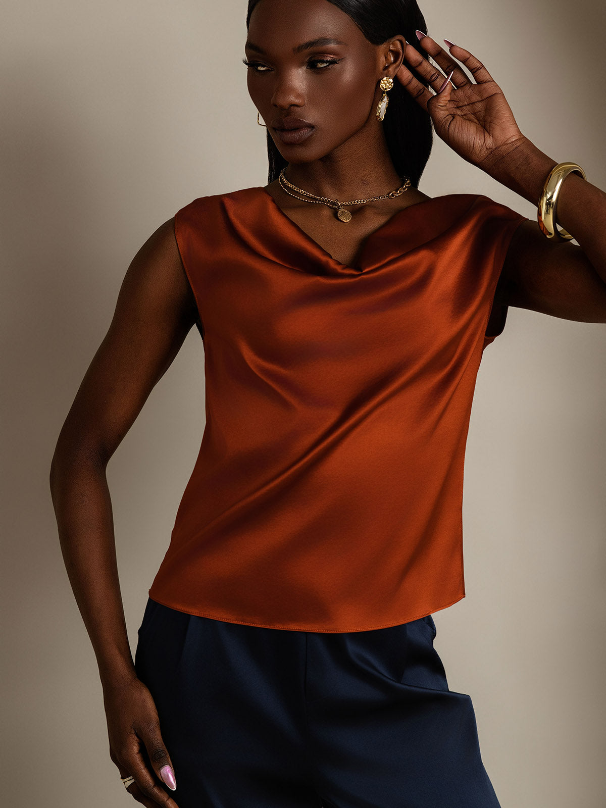 [Karamell] SilkSilky-NO 19Momme Silke Womens T-Shirt 006