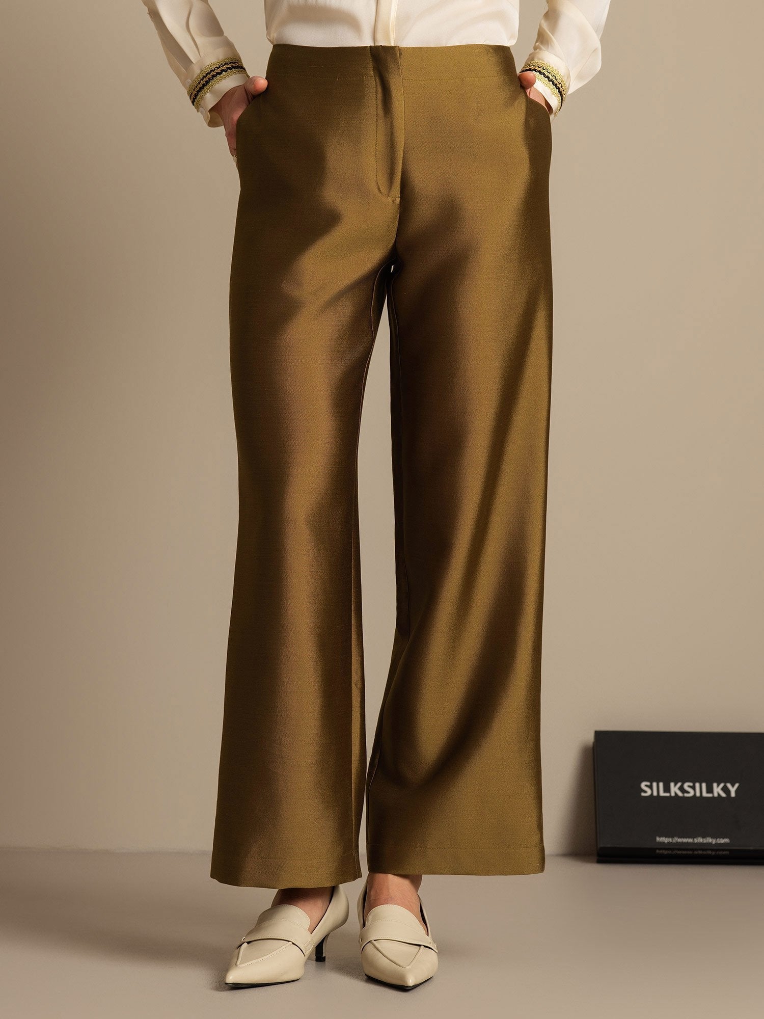[Bronse] SilkSilky-NO 32Momme Silk-Wool Blend Womens Pants 001,