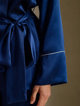 [Mørke blå] SilkSilky-NO Long Sleeve Shawl Collar Pyjamas for Kvinner 004