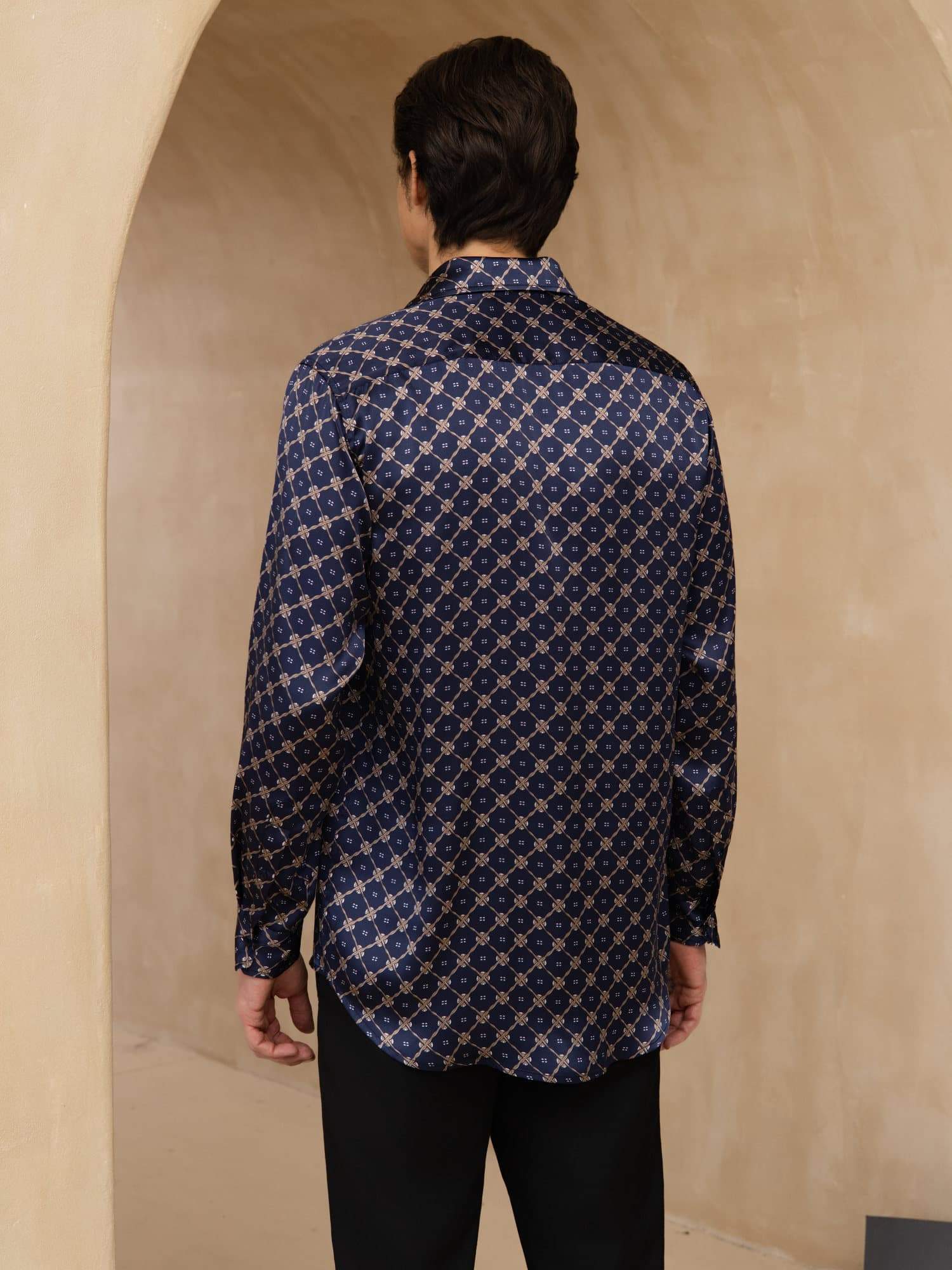 [Marine Kjede] SilkSilky-NO Langermet Slagkrage Skjorte for Menn 002