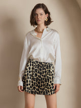 [Hvit] SilkSilky-NO Long Sleeve Lapel Collar Skjorte for Kvinner 001