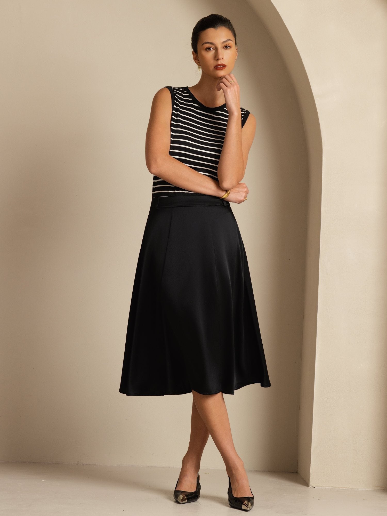 [Svart] SilkSilky-NO 19Momme Silke Skirt 006