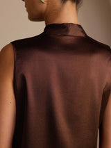 [Mørk Sjokolade] SilkSilky-NO Sleeveless Tie Neck Camisole Topp 005