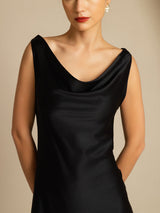 [Svart] SilkSilky-NO Sleeveless Cowl Neck Kjole 003