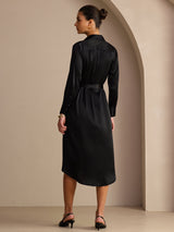 [Svart] SilkSilky-NO Long Sleeve Lapel Collar Kjole 002